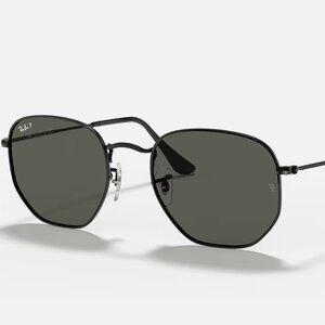 RAYBAN HEXAGONAL FLAT LENSES - Black Frame, Green Polarized Lenses